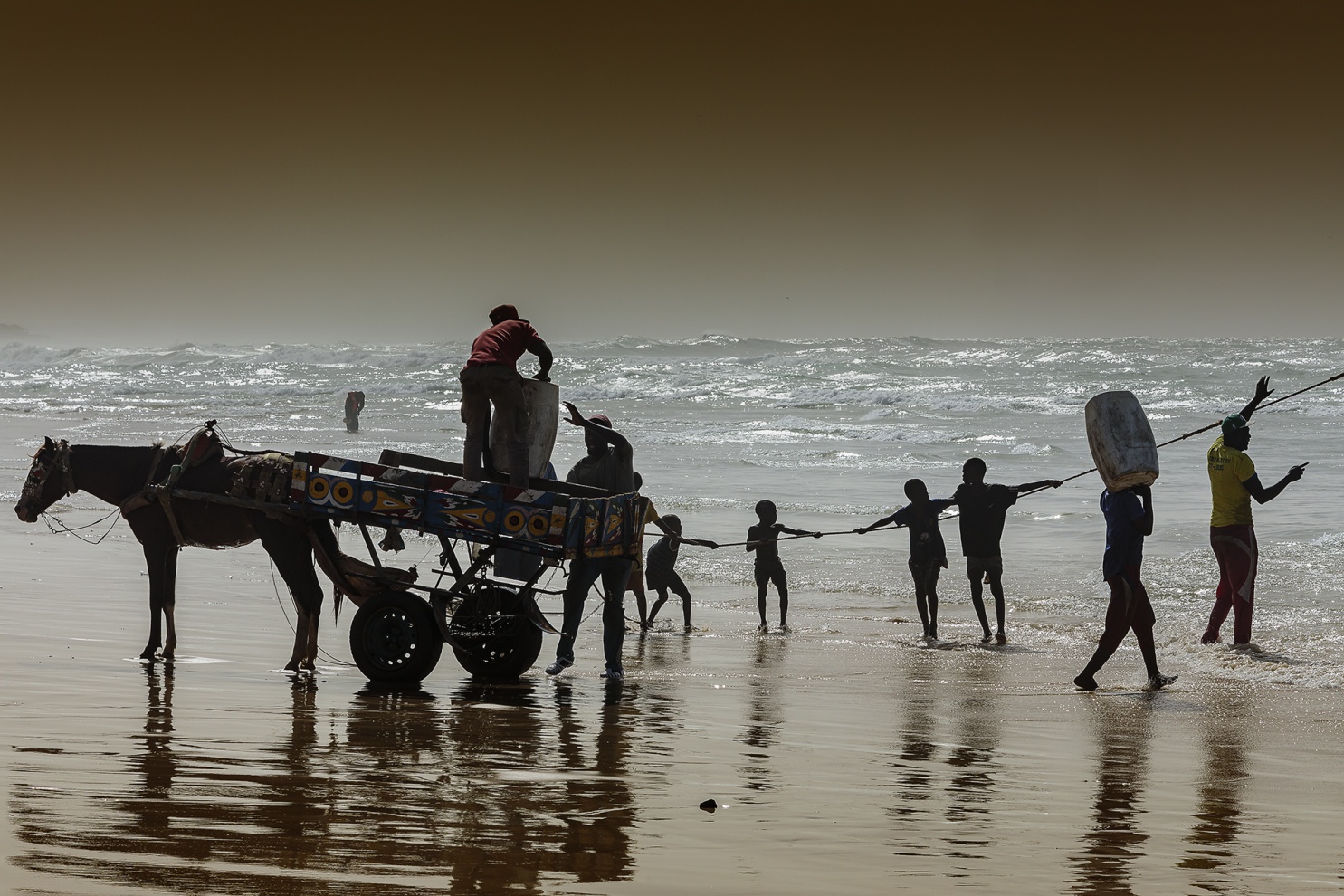 I pescatori tradizionali del Senegal sfidano l�Oceano Atlantico navigando con piccole piroghe di legno alla ricerca dei grandi banchi di pesce.